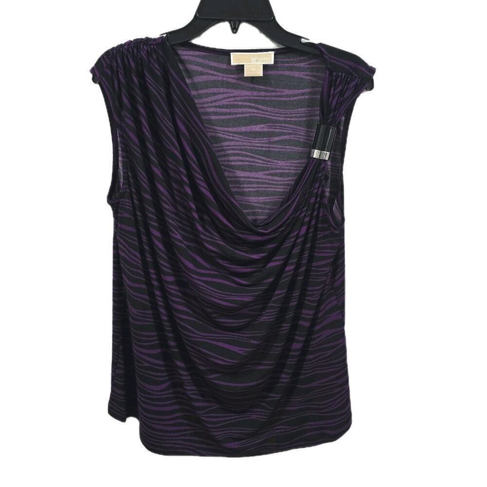 Michael Kors Women's Top Size 1X Purple Black Zebra Print Drape Neck Sleeveless